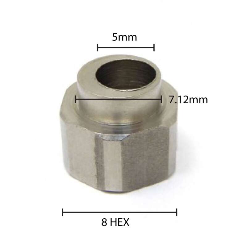 4Pcs Carbon Steel Eccentric Spacers 6mm Height 5mm Bore 8HEX - Angle & Perspective