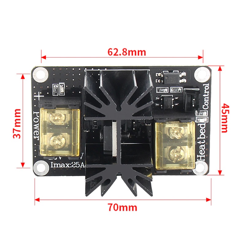 3D Printer Mosfet 25A Heated Bed Power Control Expansion Module - Angle & Perspective