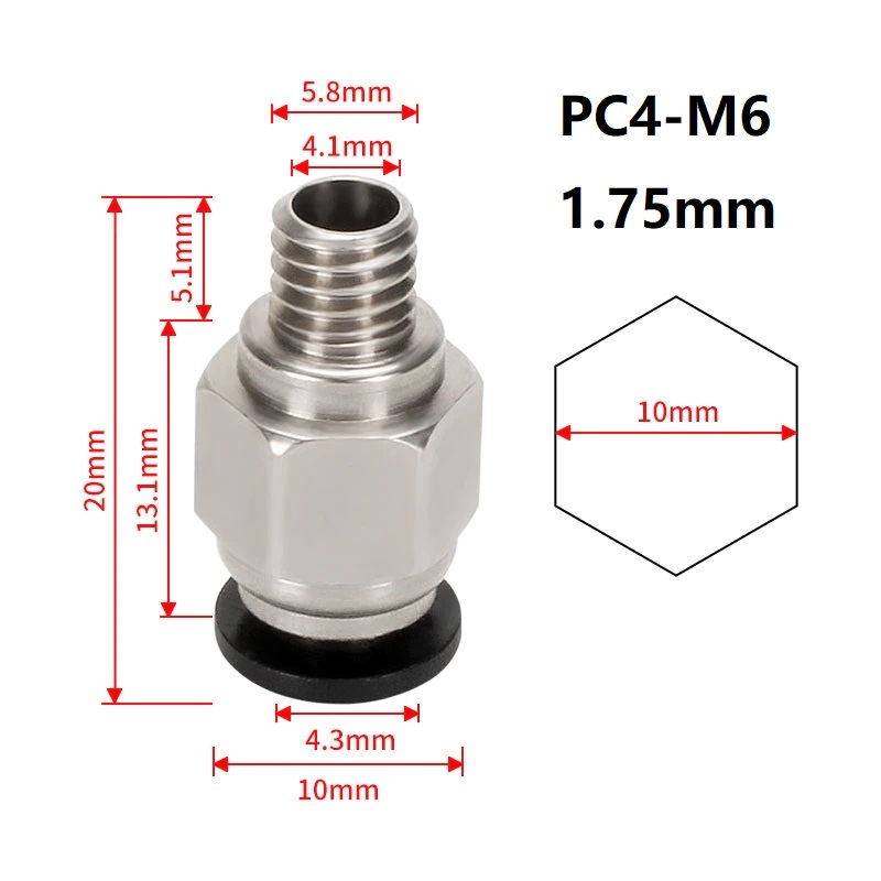 PC4 M6 Pneumatic Push In Fitting Stainless Steel for Bowden 3D Printer - Mounting & Wiring