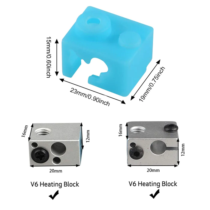 E3D V6 Silicone Rubber Case for V6 Extruder Hotend - Dimensions & Specs