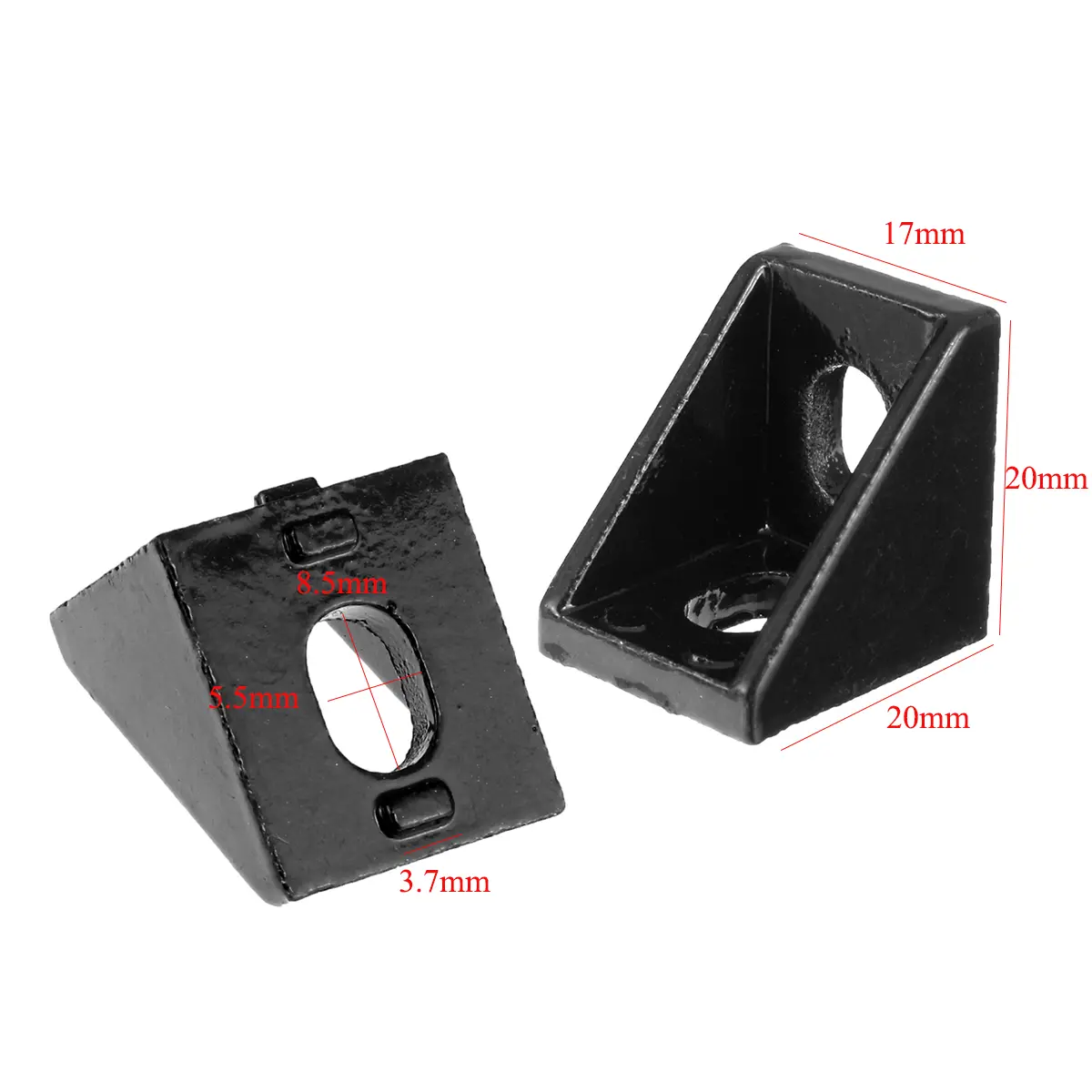 4Pcs Set Black Corner Bracket 90 degree Joint for Aluminium Profile T - Angle & Perspective