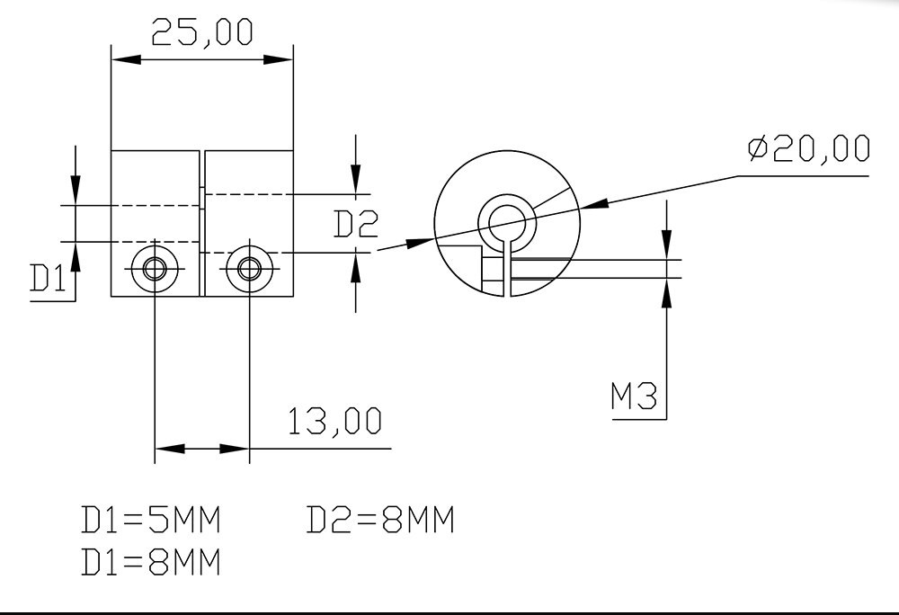 5x8mm Aluminium Rigid Coupling Shaft Coupler for 3D Printer CNC - Angle & Perspective