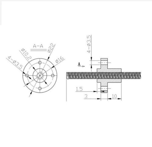 200mm Trapezoidal Lead Screw 8mm Diameter 4 Start with Copper Nut - Mounting & Wiring