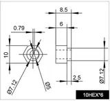 4Pcs Carbon Steel Eccentric Spacers 6mm Height 5mm Bore 10HEX - Angle & Detail View | Superb Tech India