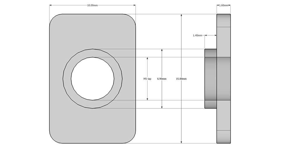 10 Pcs M5 Flat T Nut for 20mm Aluminium Profile - Angle & Perspective