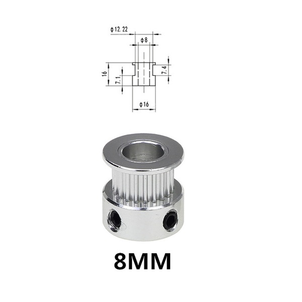 GT2 20 Teeth 6mm Width Timing Pulley 2mm Pitch 8mm Bore - Angle & Perspective