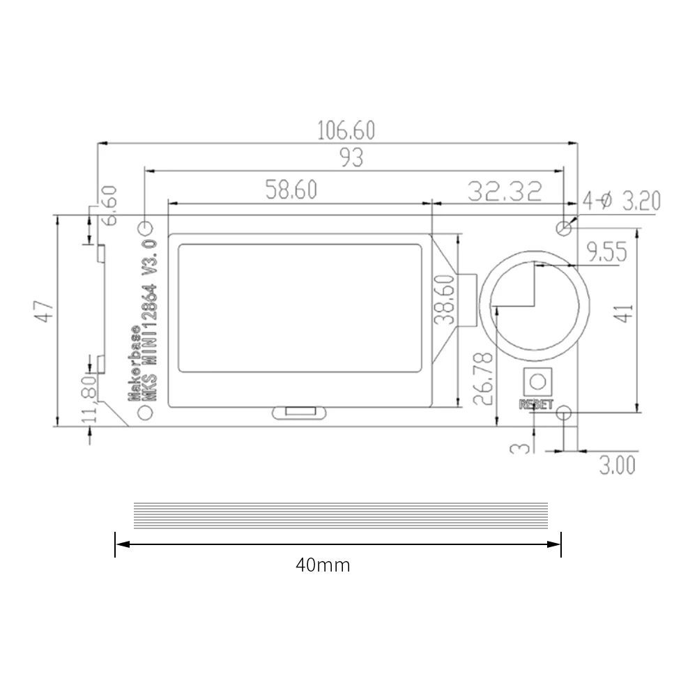 New Makerbase MKS Display Mini 12864 V3.0 with Cable for 3D Printer - Mounting & Wiring