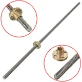 250mm Trapezoidal Lead Screw 8mm Diameter 4 Start with Copper Nut - Angle & Detail View | Superb Tech India