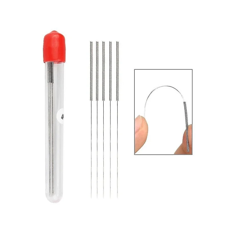 10Pcs Stainless Steel Nozzle Cleaning Needle 0.4mm Diamater - Angle & Perspective