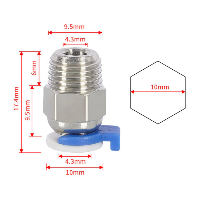 JP4-01 Pneumatic Connector M10 Stainless Steel For 3D - Mounting & Wiring