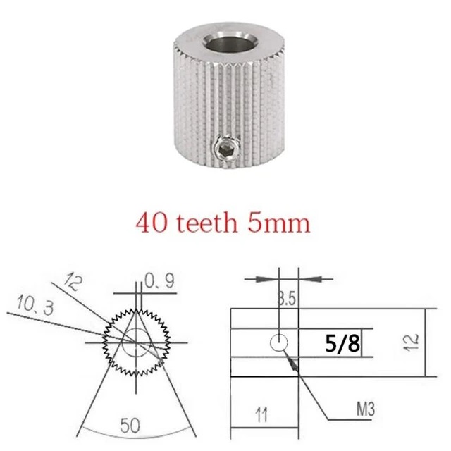 40 Teeth Extruder Gear Stainless Steel Bore 5mm For 3D Printer - Mounting & Wiring