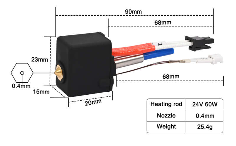 Kobra 2 Hotend Kit For Anycubic Kobra 2 Series - Dimensions & Specs