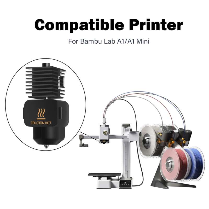 Hotend Kit for Bambu Lab A1 &amp; A1 Mini with Hardened Steel Nozzle High Precision 3D Printer - Close-up Detail