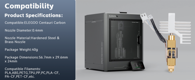 Elegoo Centauri Carbon 3D Printer Hotend Assembly 0.4MM - Back / Bottom View
